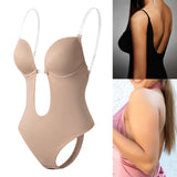 Maxbell 2xWomen Backless Bodysuit Deep V Neck Body Shaper for Wedding M  Skin Color