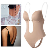 Maxbell 5xWomen Backless Bodysuit Deep V Neck Body Shaper for Wedding M  Skin Color