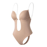 Maxbell 2xWomen Backless Bodysuit Deep V Neck Body Shaper for Wedding M  Skin Color