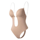 Maxbell 5xWomen Backless Bodysuit Deep V Neck Body Shaper for Wedding M  Skin Color