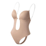 Maxbell 2xWomen Backless Bodysuit Deep V Neck Body Shaper for Wedding M  Skin Color
