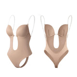 Maxbell 2xWomen Backless Bodysuit Deep V Neck Body Shaper for Wedding M  Skin Color