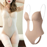 Maxbell 5xWomen Backless Bodysuit Deep V Neck Body Shaper for Wedding M  Skin Color