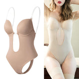 Maxbell 4xWomen Backless Bodysuit Deep V Neck Body Shaper for Wedding M  Skin Color