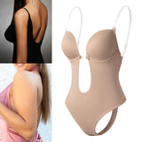 Maxbell 5xWomen Backless Bodysuit Deep V Neck Body Shaper for Wedding M  Skin Color
