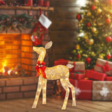Christmas Deer Yard Ornament with Red Bows Glowing for Outside Garden Home Small
