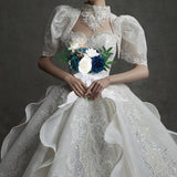 Maxbell 2xBridesmaid Flower Bridal Holding Wedding Bouquet for Wedding Home Graduation Blue White