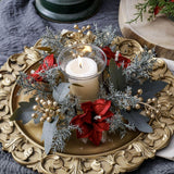Maxbell 2xChristmas Candle Ring Wreath 25cm Garland for Table Centerpiece Holiday Xmas Gray White
