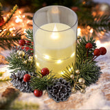 Maxbell 2xChristmas Candle Ring Wreath Supplies Decor Candle Holder for Home Party Bar Gold Red