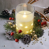 Maxbell 2xChristmas Candle Ring Wreath Supplies Decor Candle Holder for Home Party Bar Gold Red