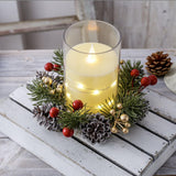 Maxbell 2xChristmas Candle Ring Wreath Supplies Decor Candle Holder for Home Party Bar Gold Red