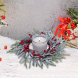 Christmas Candle Ring Artificial Red Berries Garland for Living Room