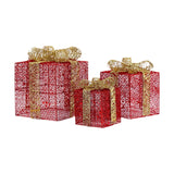 3x Christmas Gift Boxes Christmas Decorations for Cafe Holidays Housewarming Red