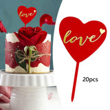 20Pcs Birthday Cake Topper Cake Pick Cake Decoration for Party Birthday Home Red Gold