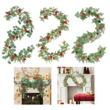 Christmas Garland with Red Berries Artificial for Home Stairs Fireplace Style A