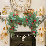 Christmas Garland with Red Berries Artificial for Home Stairs Fireplace Style A