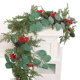 Christmas Garland with Red Berries Artificial for Home Stairs Fireplace Style A