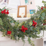 Christmas Garland with Red Berries Artificial for Home Stairs Fireplace Style B