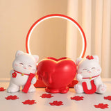 3Pcs Chinese Couple Cat Statues Gifts Tabletop for Entryway Bedroom New Year