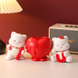 3Pcs Chinese Couple Cat Statues Gifts Tabletop for Entryway Bedroom New Year