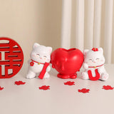 3Pcs Chinese Couple Cat Statues Gifts Tabletop for Entryway Bedroom New Year