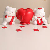 3Pcs Chinese Couple Cat Statues Gifts Tabletop for Entryway Bedroom New Year