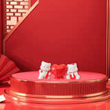 3Pcs Chinese Couple Cat Statues Gifts Tabletop for Entryway Bedroom New Year