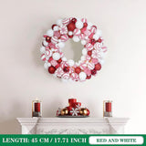 Christmas Ball Wreath Floral Wreath Ornaments for Winter Indoor Outdoor Home Red White