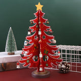 Christmas Tree Ornament Wooden with Star Mini for Party Tabletop Centerpiece Red Small