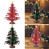 Christmas Tree Ornament Wooden with Star Mini for Party Tabletop Centerpiece Red Small