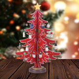 Christmas Tree Ornament Wooden with Star Mini for Party Tabletop Centerpiece Red Small