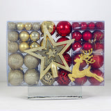 102 Pieces Christmas Balls Star Deer Ornaments Set for Home Wedding Birthday Gold Red