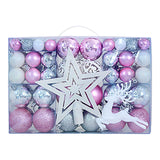 102 Pieces Christmas Balls Star Deer Ornaments Set for Home Wedding Birthday Pink White Silver