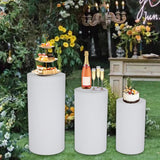 3 Pieces Cylinder Pedestal Stands Decorative Background Cake Cylinder Stands White