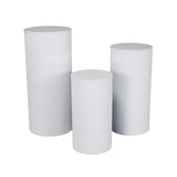 3Pcs Cylinder Pedestal Stands Metal Party Decorations Display Plinth Pillars White