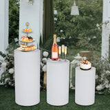 3Pcs Cylinder Pedestal Stands Metal Party Decorations Display Plinth Pillars White