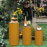 3Pcs Cylinder Pedestal Stands Metal Party Decorations Display Plinth Pillars Gold