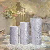 3Pcs Cylinder Pedestal Stand Covers Decoration Tablecloth Plinth Stand Cover Silver