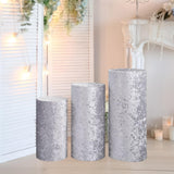 3Pcs Cylinder Pedestal Stand Covers Decoration Tablecloth Plinth Stand Cover Silver