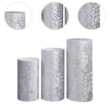 3Pcs Cylinder Pedestal Stand Covers Decoration Tablecloth Plinth Stand Cover Silver