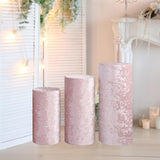 3Pcs Cylinder Pedestal Stand Covers Decoration Tablecloth Plinth Stand Cover Pink