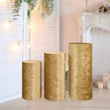 3Pcs Cylinder Pedestal Stand Covers Decoration Tablecloth Plinth Stand Cover Gold