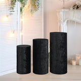 3Pcs Cylinder Pedestal Stand Covers Decoration Tablecloth Plinth Stand Cover Black