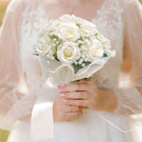 Maxbell Wedding Bouquet for Bride Artificial Silk Flowers Elegant Bridesmaid Bouquet White