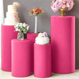 Maxbell 3Pcs Cylinder Pedestal Covers Decor Elastic Anniversary Pedestal Stand Cover Rose