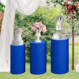Maxbell 3Pcs Cylinder Pedestal Covers Decor Elastic Anniversary Pedestal Stand Cover Blue