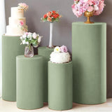 Maxbell 3Pcs Cylinder Pedestal Covers Decor Elastic Anniversary Pedestal Stand Cover Green