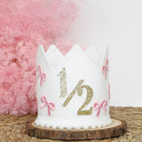 Maxbell 1/2 Birthday Crown Hat Bow Girls Decor Decorative for Cake Smash Photo Props Golden