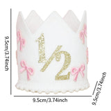 Maxbell 1/2 Birthday Crown Hat Bow Girls Decor Decorative for Cake Smash Photo Props Golden