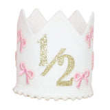 Maxbell 1/2 Birthday Crown Hat Bow Girls Decor Decorative for Cake Smash Photo Props Golden
